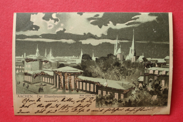 Postcard hold against light LUNA PC Aachen 1901 Elisenfoutain Moonlight Litho Town architecture NRW